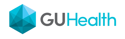 GUHealth logo with a geometric design on a white background