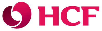 Logo of HCF with a pink circular design and 'HCF' text on a white background